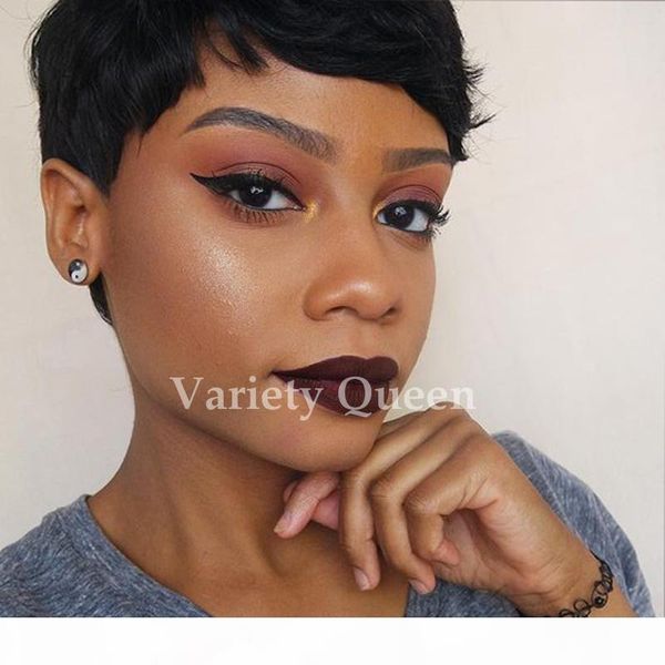

2017 new human hair wig short pixie cut wig ladies black short cut wigs for black women african hair cut style sale, Black;brown