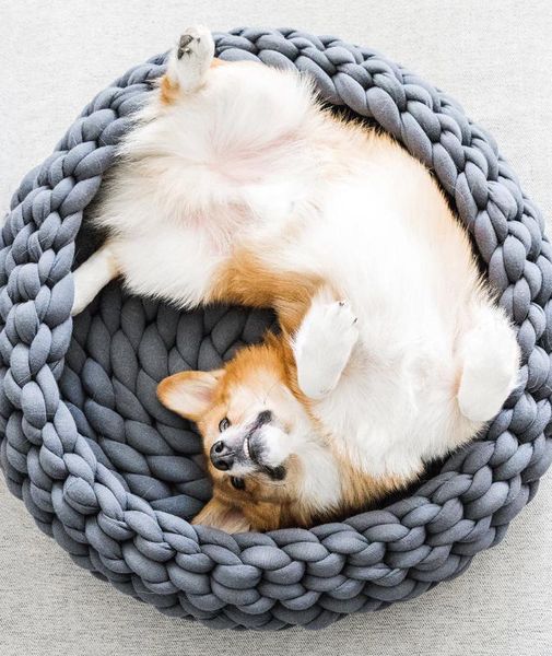 

cat beds & furniture dog bed brand round crochet knit wool house cage pet supply1