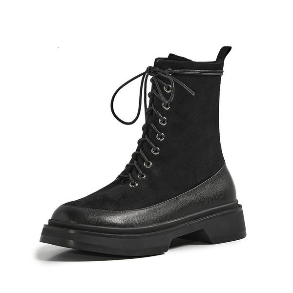 

2021 genuine leather+cow suede fashion short dancing chunky heels party shoes woman winter women new ankle boots 6tkt, Black