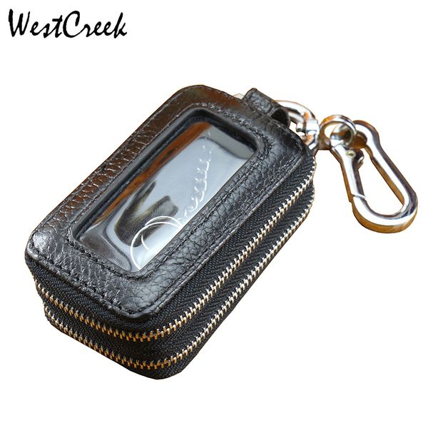 

westcreek brand genuine leather men double zipper car key wallets women minimalist key holder fashion housekeeper keychain c1115, Red;blue