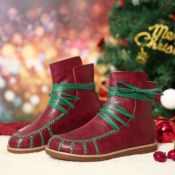 

gift red christmas women 2020 new fall winter flat ankle handcrafted outdoor cross-straps casual women's boots 9vhr, Black