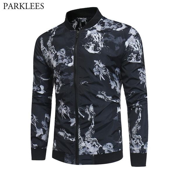 

floral print black bomber jacket men 2021 brand new spring casual baseball jacket mens plus size jackets and coats veste homme, Black;brown