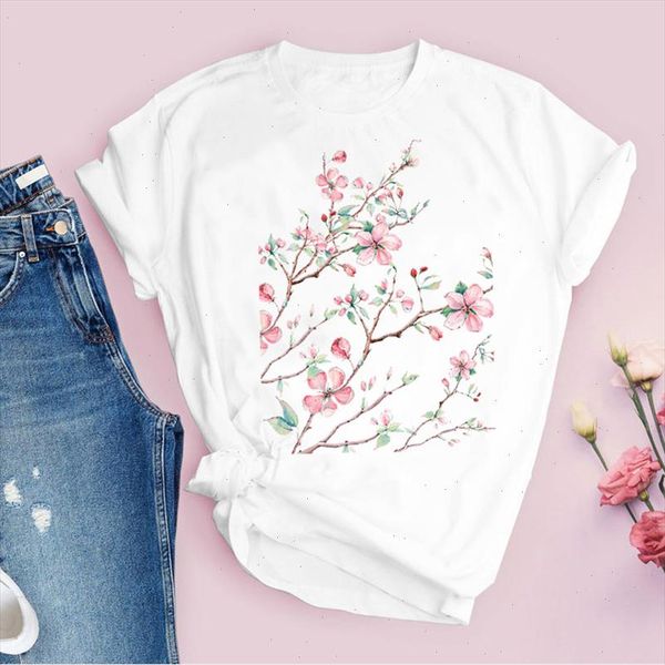 

women flower floral graphic clothing fashion casual cute 90s style vintage lady tees print female t shirt womens t shirt, White