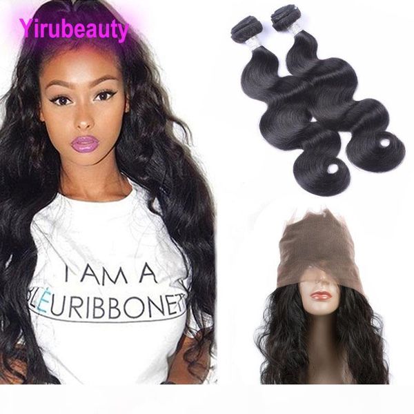 

peruvian human hair bundles with 360 lace frontal body wave hair extensions with closure frontal with 2 bundles 8-28 inch from yiruhair, Black;brown