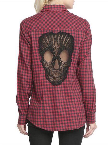 

skull hollow out women blouses plaid shirts long sleeve blouse spring summer blusas mujer haut ete plus size xxxxl, White
