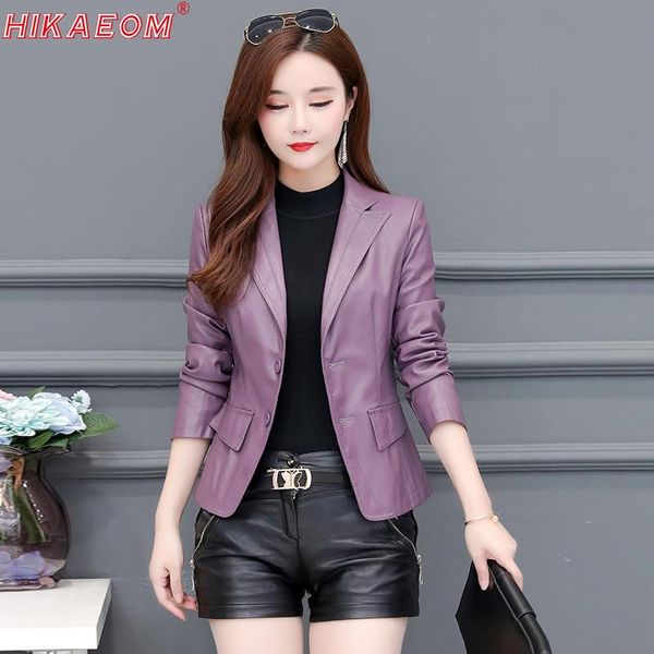

2020 new fashion women smooth motorcycle faux leather jackets ladies long sleeve autumn winter biker streetwear leather blazers, Black