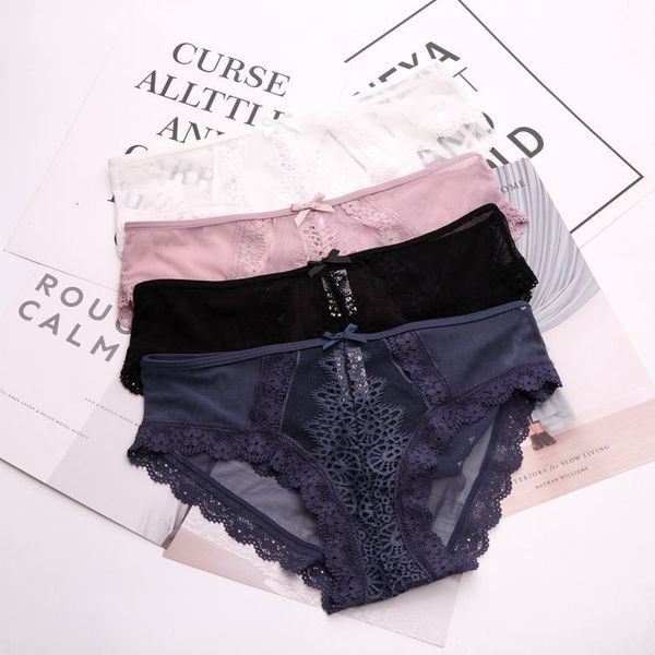 

460 traceless high end lace and comfortable cotton crotch girl's briefs simple and breathable women's underwear, Black;pink