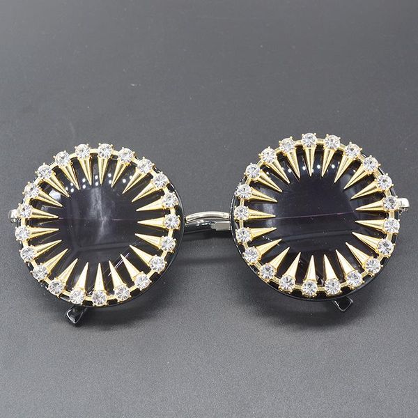 

2020 fashion round diamond frame sunglasses women female eyeglasses rivet decoration ladies party sun glasses, White;black