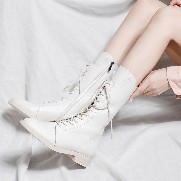 

boots white female 2021spring fashion lace single plus velvet warmth mid-tube size banquet wedding boot1, Black