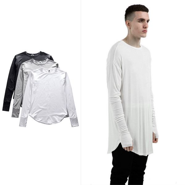 

2020 long long-sleeve with sleeves solid from bottom of the neck hip hop casual t-shirt o-arc hem new black male sweater, White;black