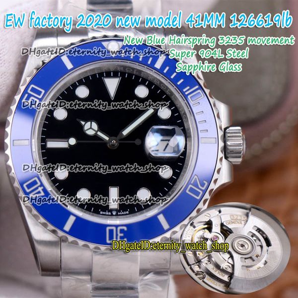 

вечность 2020 ewf 41mm blue fairspring 904l стальной корпус браслет a3235 автоматическая синяя керамика bezel черный циферблат 126619 мужски, Slivery;brown