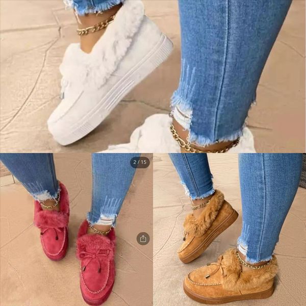 

xyzsf suihyung women big home mop cotton yarn slippers winter warm indoor plus velvet floor shoes female soft snow boots butterfly-knot, Black