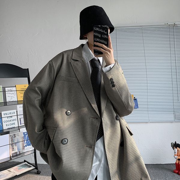 

2021 new privathinker men's casual oversize woman fashion classic coat vintage korean streetwear male suit plaid clothing 1kp8, Black;brown