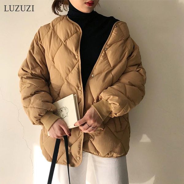 

luzuzi 2021 new fashion casual winter coat women parkas warm loose cotton coats long sleeve jacket women autumn outerwear, Black