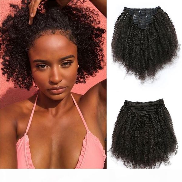 

afro kinky curly clip in hair extensions real remy human hair natural black color clip on hair extensions for black women 8pcs 120g, Black;brown