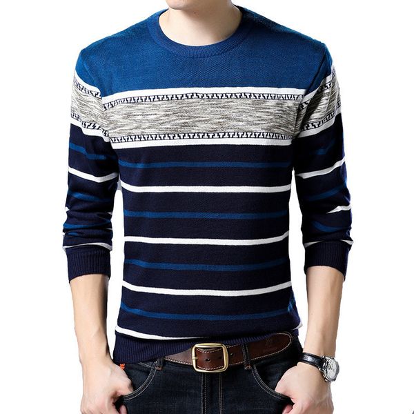 Frühjahr Herbst Mode gestreifter Strickpullover Fleece Dicker Männer warmer bequemer Burgunder Langarm Slim Pullover Casual Clothing LJ200919