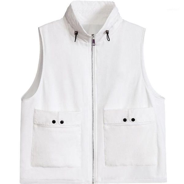 

short waistcoat women's wild sleeveless 2020 spring aautumn new wave korean loose stand collar temperament ladies vest e1081, Black;white