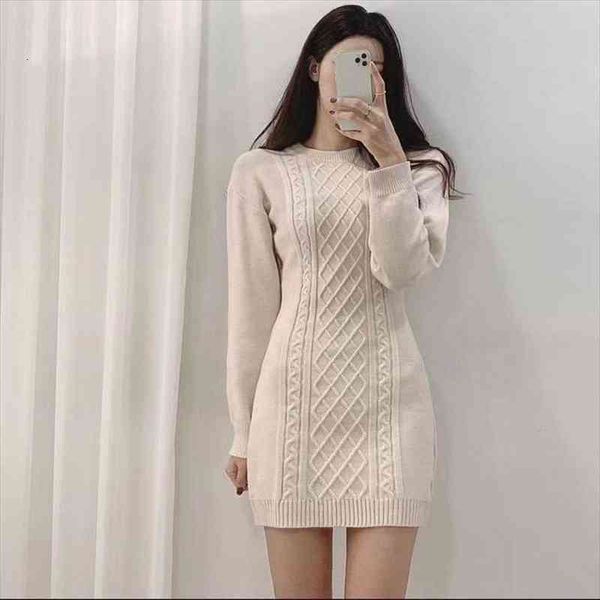 

autumn slim open waist pullover o neck twist knitted dress women mini wild long sleeve sweaters vestido de mujer, Black;gray