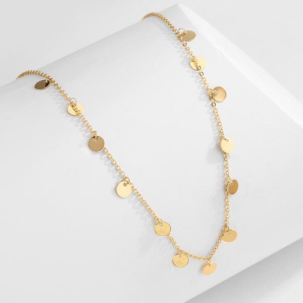 

chains fashion gold color small round metal sequins charms chain choker necklace pendant for women party birthday gifts jewelry fn0184, Silver