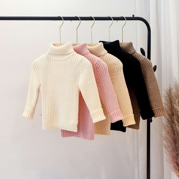 

foreign new sweater children's 2020 winter pure color girl's high collar pullover korean version, Blue