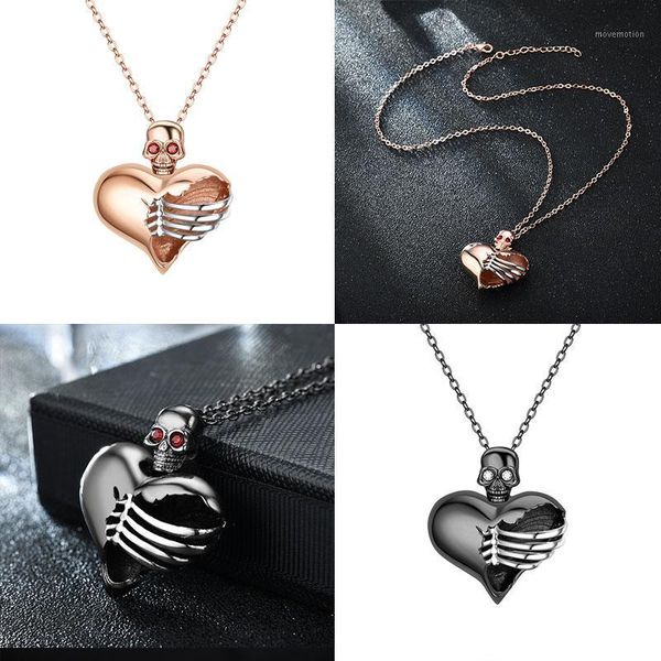 

heart punk women skull pendant crystal black necklaces jewelry dropshipping1, Golden;silver