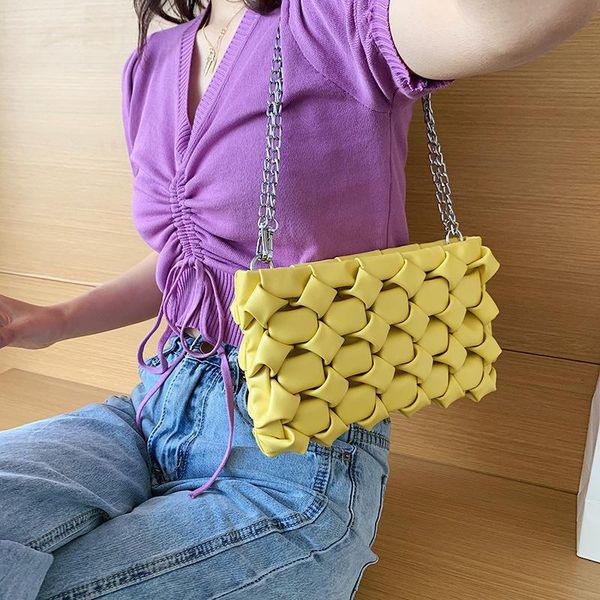 

women's versatile shoulder bag ins net red woven chain crossbody bag pu leather cell phone storage bags handbag birthday gift