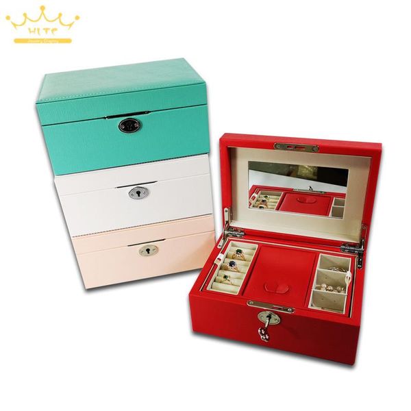 

4-цветное многослойное портативное портативное с зеркалом и ключом косметический чехол для хранения ювелирных изделий, Pink;blue