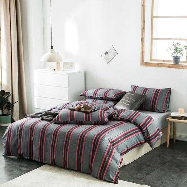 4 pcs Duvet capa de cama conjunto de folha de cama gêmeo completo rainha xadrez padrão geométrico quadriculada 100% algodão conjunto de cama macio conjunto de conformador T200819