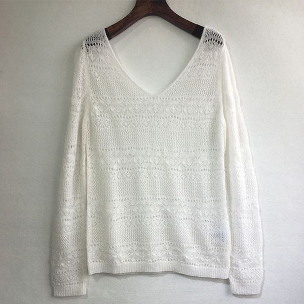 

hollow out female casual autumn double neck long white sleeve thin wool 2020 chic women's sweater fall, White;black