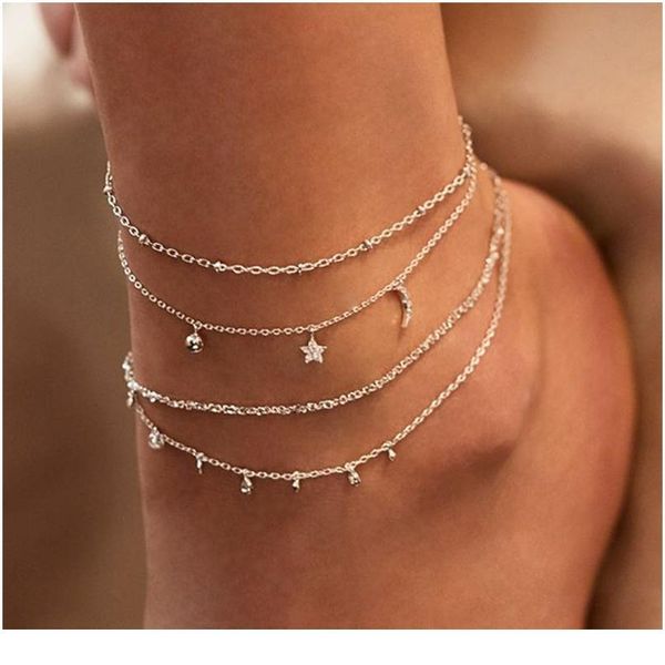 

2020 retro star moon crystal women's anklet statement bohemian multi-layer ankle leg anklet jewelry w qylyyy, Red;blue