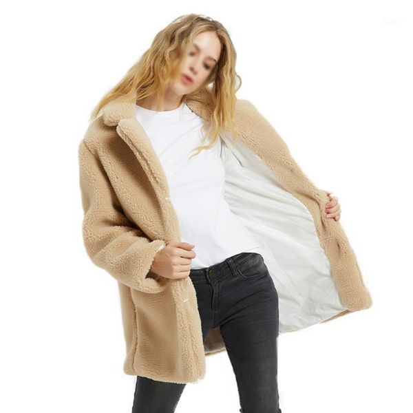 

fur coat women winter fashion casual all-match solid color faux fur lapel collar plus size loose long sleeve coat female jacket1, Black