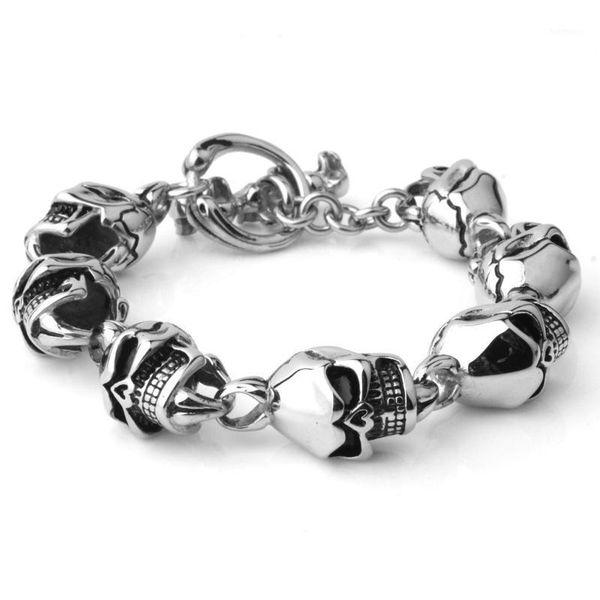 

15mm 316l punk skull stainless steel bracelet for man fashion skeleton jewelry us euro gift1, Black