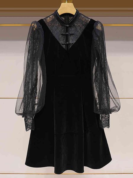 

casual dresses autumn cheongsam dress black velvet b6hi, Black;gray