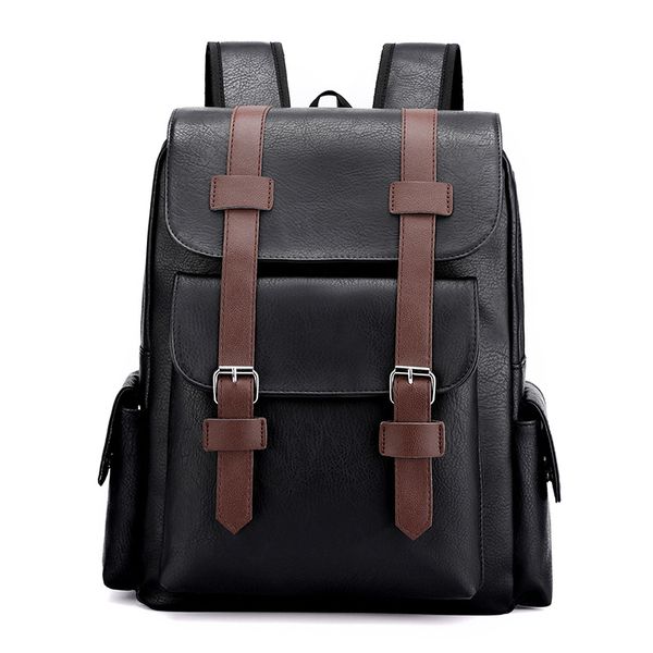 

european and american style trendy men's backpack pu soft surface large capacity student bag fashion casual bag