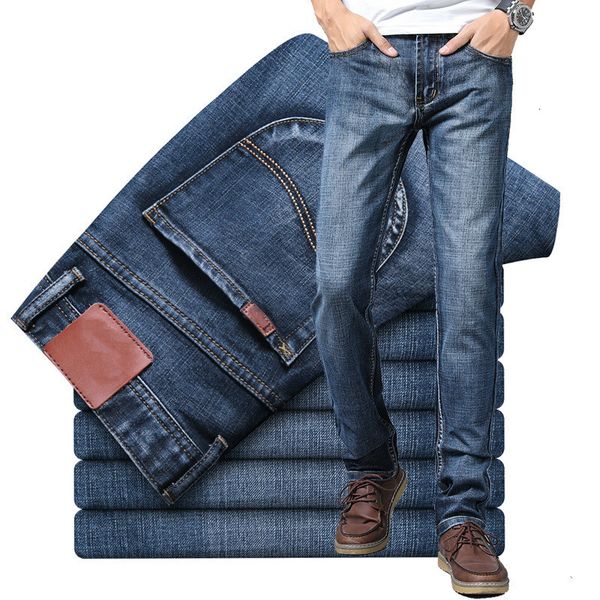 

slim straight men's new stretch jeans youth casual summer thin long men korean version of trend trousers, Blue