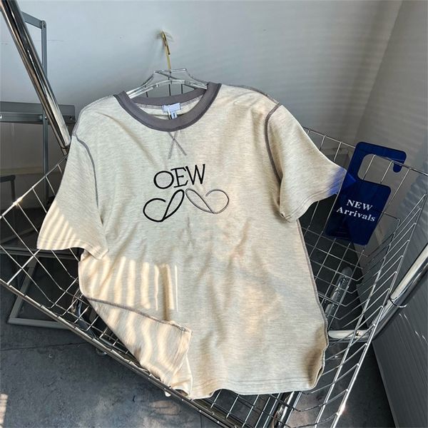 

loe reverse design embroidered letters short sleeve t-shirt spring and summer new loose casual men's and women's top, White