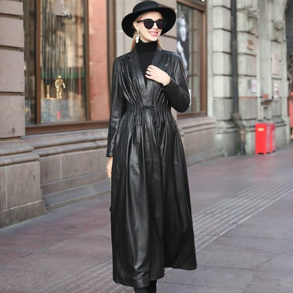 

women's leather & faux sheepskin genuine real jacket women clothes 2021 spring autumn windbreaker sm198001 yy2423, Black