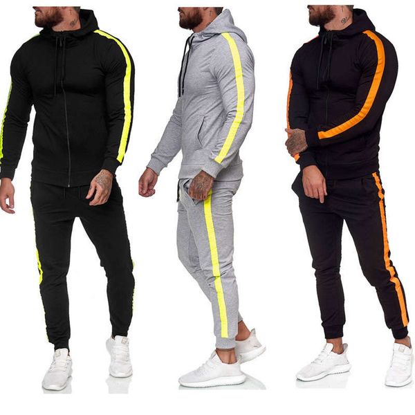 

selling new zipper shirt hooded splicing sweater men's casual sports suit, Gray