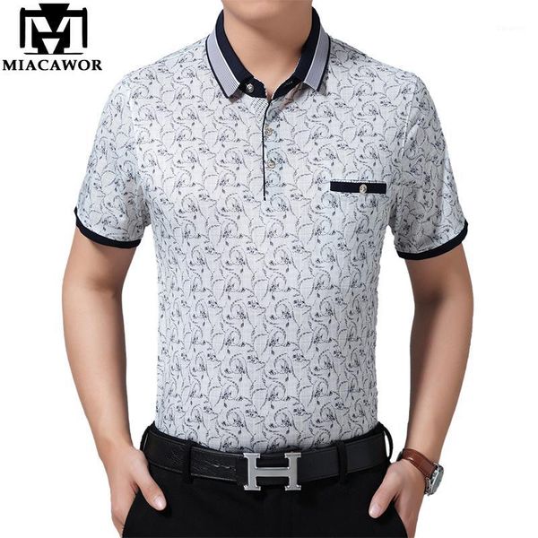 

miacawor new men shirts casual print tee shirt homme slim fit 2020 summer short-sleeve camisa poloshirt t8221, White;black