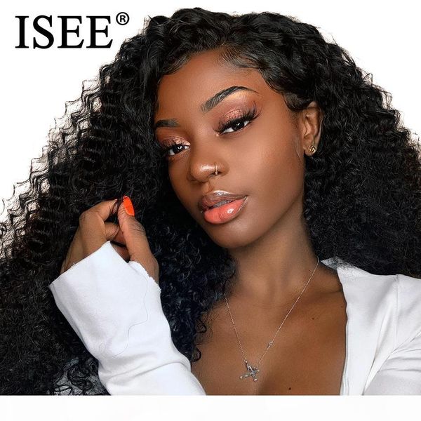 

brazilian kinky curly hd transparent lace frontal wigs for women 13x4 isee hair human hair wigs 180% density lace front wigs, Black