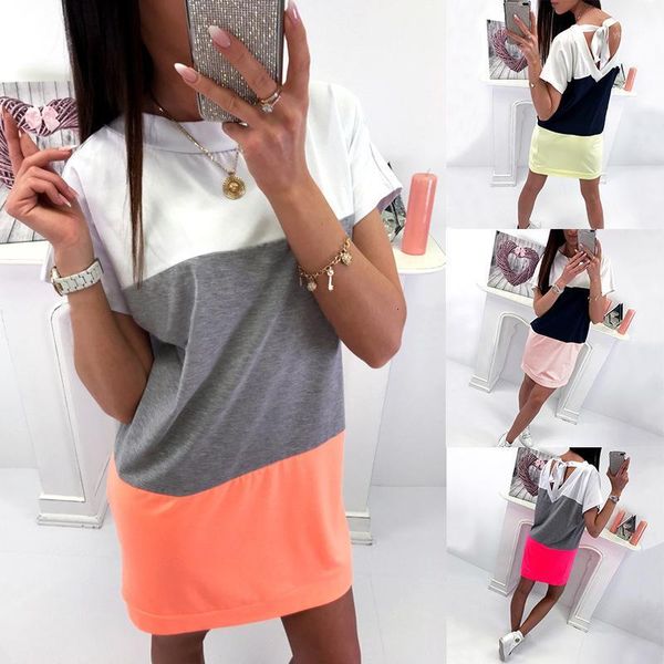 

women's summer dress casual loose short-sleeved mini dress women's 2019 pink black lace color dresses women ladies1, Black;gray