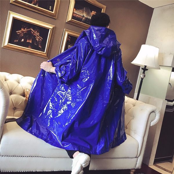 

2021 New Autumn/winter Cap Baggy Hop Pu Leather Night of Men in Hooded Blazer Jacket. ORJH, Black