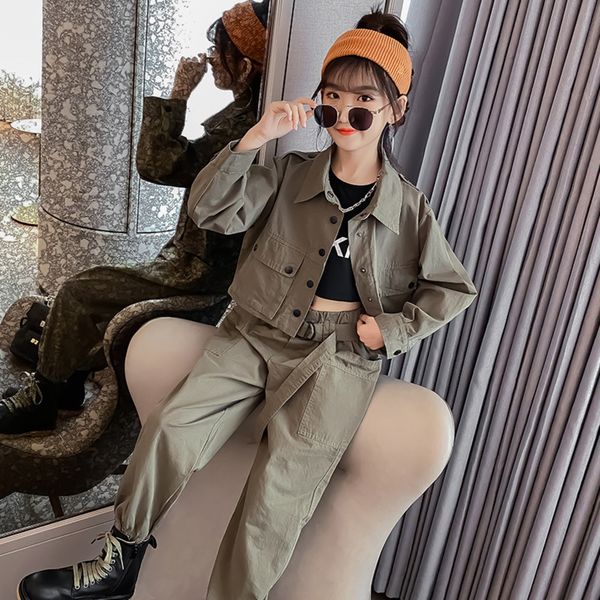 

teen girls overalls sets for gilrs clothing autumn cool long sleeve shirt cargo pants tracksuit kids clothes suit 10 12 13 yearsx1019, White