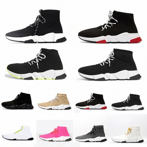 

[with box]2021 designer men women speed trainer sock boots lace up mens socks boot casual shoes shoe runners runner sneakers 36-4geme#, Black