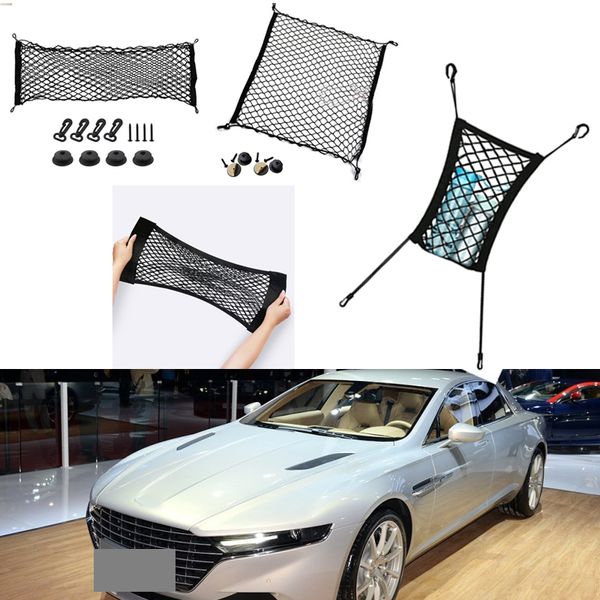 

for aston martin lagonda taraf car auto vehicle black rear trunk cargo baggage organizer storage vertical nylon plain seat net