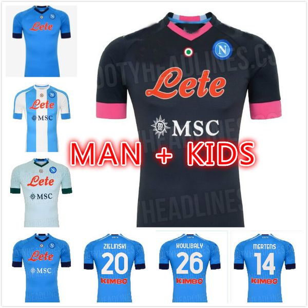 

naples 20 21 napoli ssc men + kids soccer jersey hirving lozano manolas insigne hamsik 2020 2021 koulibaly mertens kits football shirt, Black;yellow