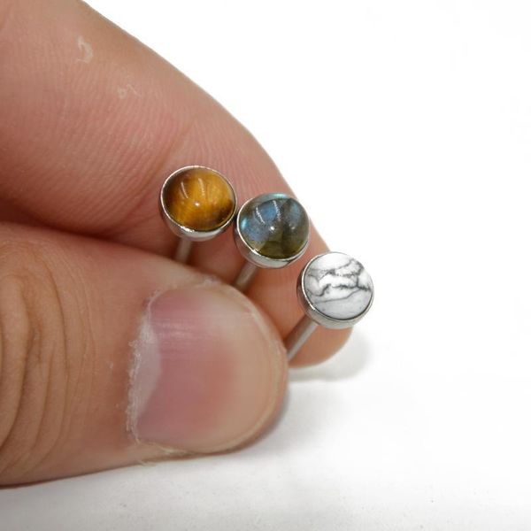 

316l surgical steel labradorite tiger eye white line stone tongue barbell ring body piercing jewelry 14g q sqcmit, Silver
