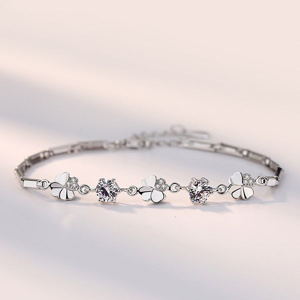 

spinning 925 clover bracelet, jewelry, female diamond inlaid silver plated bracelet