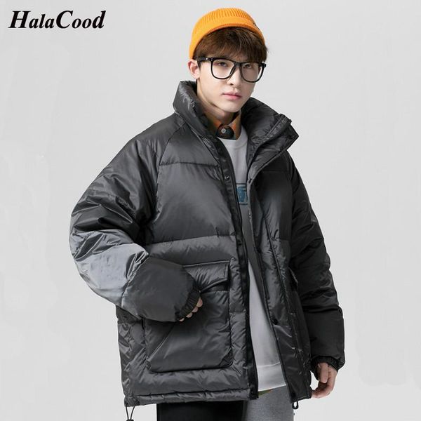 

halacood men 2021 winter brand new casual warm thick down jacket parkas coat men autumn outwear windproof hat parkas jacket, Black