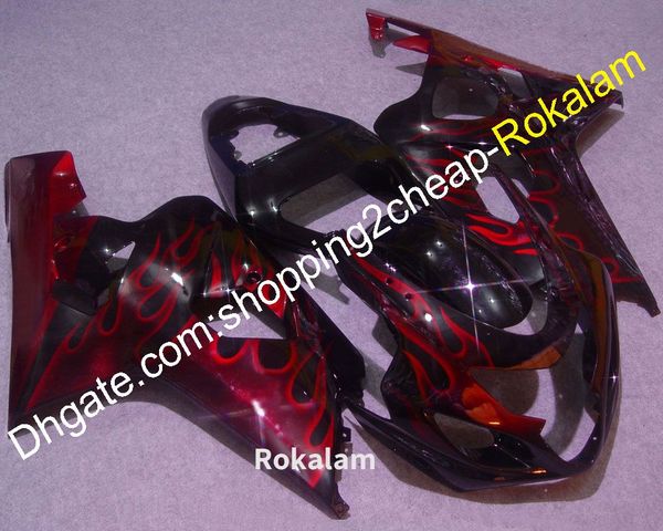 

for suzuki gsx-r 600 750 k4 2004 2005 gsxr600 gsxr750 05 04 red flame abs sportbike black bodywork fairings kit (injection molding)